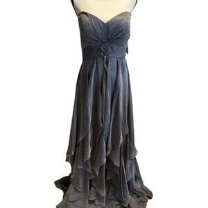 Bonny Silver Gray Embellished Lace Up Back Chiffon Tiered Gown